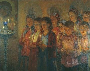 Child Painting - in the church Nikolay Bogdanov Belsky kids child impressionism